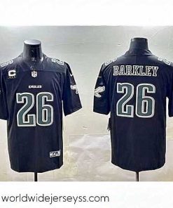 Superbly made Philadelphia Eagles 26 Saquon Barkley Black Fashion With 3 Star C Patch Vapor Untouchable Limited Stitched Football Jersey