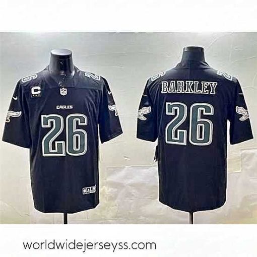 Superbly made Philadelphia Eagles 26 Saquon Barkley Black Fashion With 3 Star C Patch Vapor Untouchable Limited Stitched Football Jersey