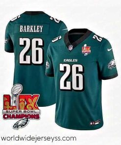 Superbly made Philadelphia Eagles 26 Saquon Barkley Green 2025 Eagles Logo Super Bowl LIX Patch New F.U.S.E  Vapor Untouchable Limited Stitched Football Jersey