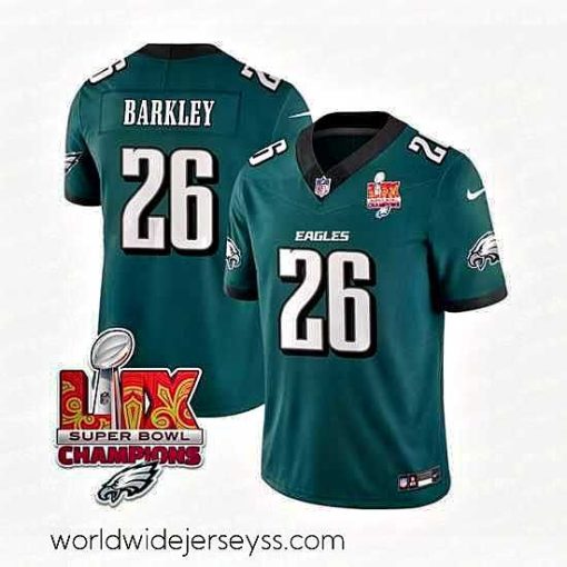Superbly made Philadelphia Eagles 26 Saquon Barkley Green 2025 Eagles Logo Super Bowl LIX Patch New F.U.S.E  Vapor Untouchable Limited Stitched Football Jersey