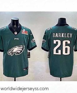 Finely crafted Philadelphia Eagles 26 Saquon Barkley Green 2025 Super Bowl LIX Patch Team Big Logo Vapor Untouchable Limited Stitched Football Jersey