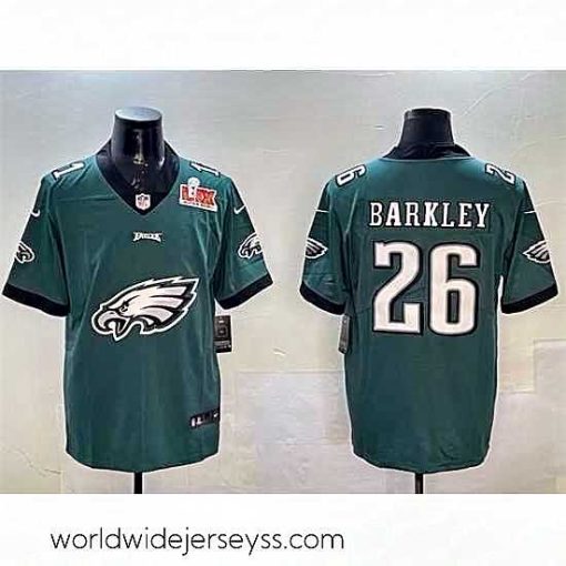 Finely crafted Philadelphia Eagles 26 Saquon Barkley Green 2025 Super Bowl LIX Patch Team Big Logo Vapor Untouchable Limited Stitched Football Jersey