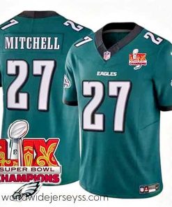 Exceptionally fashioned Philadelphia Eagles 27 Quinyon Mitchell Green 2025 Eagles Logo Super Bowl LIX Patch New F.U.S.E  Vapor Untouchable Limited Stitched Football Jersey