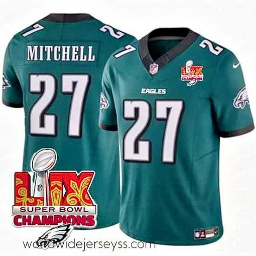 Exceptionally fashioned Philadelphia Eagles 27 Quinyon Mitchell Green 2025 Eagles Logo Super Bowl LIX Patch New F.U.S.E  Vapor Untouchable Limited Stitched Football Jersey