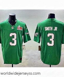 Exceptionally fashioned Philadelphia Eagles 3 Nolan Smith Jr  Green 2025 Super Bowl LIX Patch F.U.S.E  Throwback Vapor Untouchable Limited Stitched Football Jersey