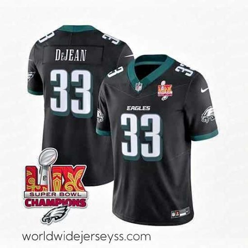 Exceptionally fashioned Philadelphia Eagles 33 Cooper DeJean Black 2025 Eagles Logo Super Bowl LIX Patch New F.U.S.E  Vapor Untouchable Limited Stitched Football Jersey