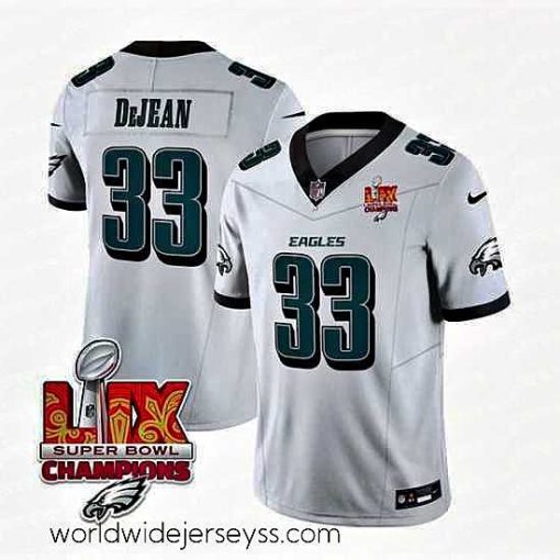 Marvelously styled Philadelphia Eagles 33 Cooper DeJean White 2025 Eagles Logo Super Bowl LIX Patch New F.U.S.E  Vapor Untouchable Limited Stitched Football Jersey