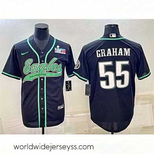 Finely crafted Philadelphia Eagles 55 Brandon Graham Black With Super Bowl LVII Patch Cool Base Stitched Baseball Jersey