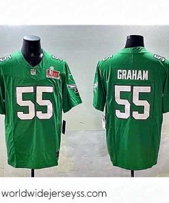 Superbly made Philadelphia Eagles 55 Brandon Graham Green 2025 Super Bowl LIX Patch F.U.S.E  Throwback Vapor Untouchable Limited Stitched Football Jersey
