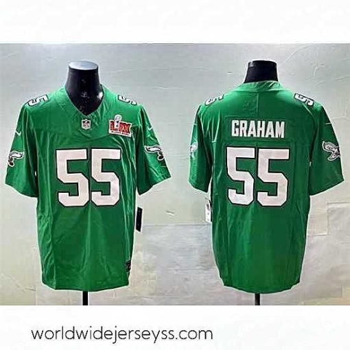 Superbly made Philadelphia Eagles 55 Brandon Graham Green 2025 Super Bowl LIX Patch F.U.S.E  Throwback Vapor Untouchable Limited Stitched Football Jersey
