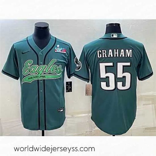 Marvelously styled Philadelphia Eagles 55 Brandon Graham Green With Super Bowl LVII Patch Cool Base Stitched Baseball Jersey