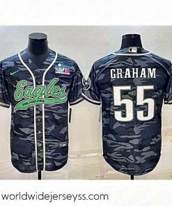 Exquisitely designed Philadelphia Eagles 55 Brandon Graham Grey Camo With Super Bowl LVII Patch Cool Base Stitched Baseball Jersey