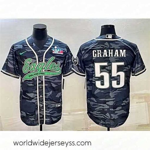 Exquisitely designed Philadelphia Eagles 55 Brandon Graham Grey Camo With Super Bowl LVII Patch Cool Base Stitched Baseball Jersey