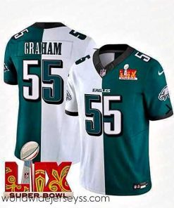 Exceptionally fashioned Philadelphia Eagles 55 Brandon Graham White Green Split 2025 Super Bowl LIX Patch F.U.S.E  Vapor Untouchable Limited Stitched Football Jersey