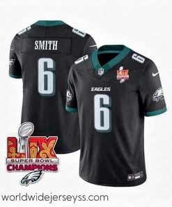 Superbly made Philadelphia Eagles 6 DeVonta Smith Black 2025 Eagles Logo Super Bowl LIX Patch New F.U.S.E  Vapor Limited Stitched Football Jersey