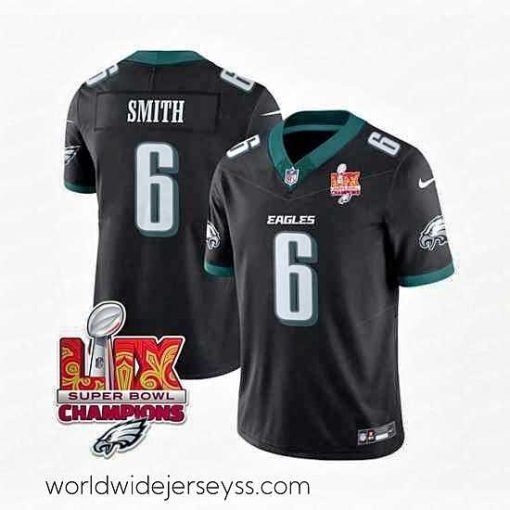 Superbly made Philadelphia Eagles 6 DeVonta Smith Black 2025 Eagles Logo Super Bowl LIX Patch New F.U.S.E  Vapor Limited Stitched Football Jersey