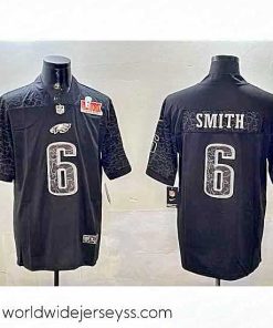 Superbly made Philadelphia Eagles 6 DeVonta Smith Black 2025 Super Bowl LIX Patch Reflective Vapor Untouchable Limited Stitched Football Jersey