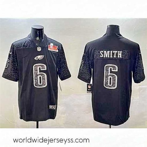 Superbly made Philadelphia Eagles 6 DeVonta Smith Black 2025 Super Bowl LIX Patch Reflective Vapor Untouchable Limited Stitched Football Jersey