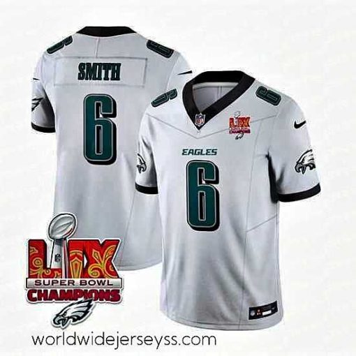 Superbly made Philadelphia Eagles 6 DeVonta Smith White 2025 Eagles Logo Super Bowl LIX Patch New F.U.S.E  Vapor Untouchable Limited Stitched Football Jersey