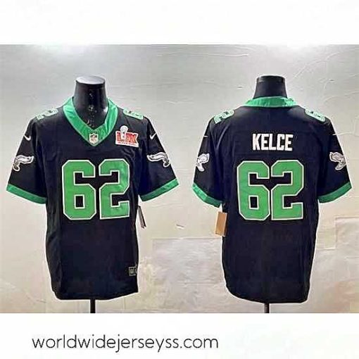 Finely crafted Philadelphia Eagles 62 Jason Kelce Black 2025 Super Bowl LIX Patch F.U.S.E  Vapor Untouchable Limited Stitched Football Jersey