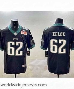 Superbly made Philadelphia Eagles 62 Jason Kelce Black 2025 Super Bowl LIX Patch Vapor Untouchable Limited Stitched Football Jersey