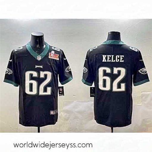 Superbly made Philadelphia Eagles 62 Jason Kelce Black 2025 Super Bowl LIX Patch Vapor Untouchable Limited Stitched Football Jersey