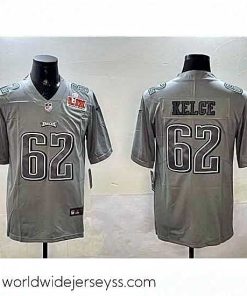 Exquisitely designed Philadelphia Eagles 62 Jason Kelce Grey 2025 Super Bowl LIX Patch Atmosphere Fashion Vapor Untouchable Limited Stitched Football Jersey