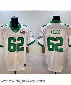 Exquisitely designed Philadelphia Eagles 62 Jason Kelce White 2025 Super Bowl LIX Patch F.U.S.E  Vapor Untouchable Limited Stitched Football Jersey