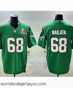 Exceptionally fashioned Philadelphia Eagles 68 Jordan Mailata Green 2025 Super Bowl LIX Patch F.U.S.E  Throwback Vapor Untouchable Limited Stitched Football Jersey