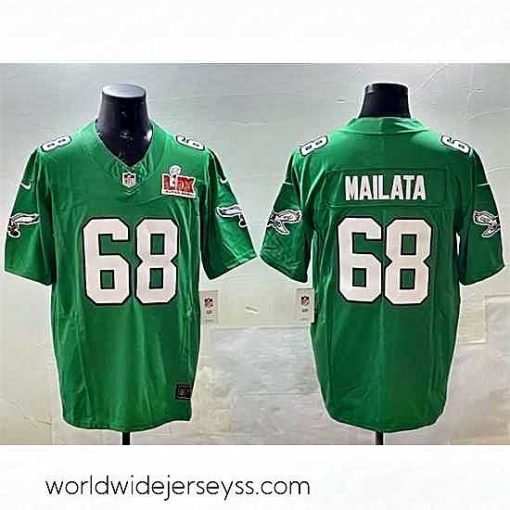 Exceptionally fashioned Philadelphia Eagles 68 Jordan Mailata Green 2025 Super Bowl LIX Patch F.U.S.E  Throwback Vapor Untouchable Limited Stitched Football Jersey