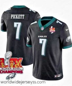Superbly made Philadelphia Eagles 7 Kenny Pickett Black 2025 Eagles Logo Super Bowl LIX Patch New F.U.S.E  Vapor Limited Stitched Football Jersey