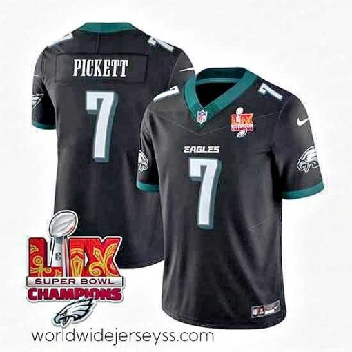 Superbly made Philadelphia Eagles 7 Kenny Pickett Black 2025 Eagles Logo Super Bowl LIX Patch New F.U.S.E  Vapor Limited Stitched Football Jersey