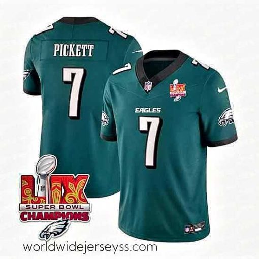Marvelously styled Philadelphia Eagles 7 Kenny Pickett Green 2025 Eagles Logo Super Bowl LIX Patch New F.U.S.E  Vapor Limited Stitched Football Jersey