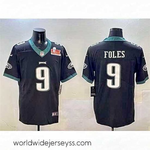 Superbly made Philadelphia Eagles 9 Nick Foles Black 2025 Super Bowl LIX Patch Vapor Untouchable Limited Stitched Football Jersey