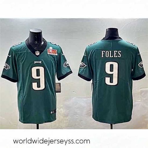Marvelously styled Philadelphia Eagles 9 Nick Foles Green 2025 Super Bowl LIX Patch Vapor Untouchable Limited Stitched Football Jersey
