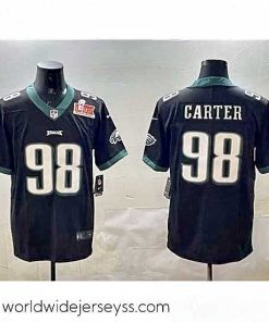 Exquisitely designed Philadelphia Eagles 98 Jalen Carter Black 2025 Super Bowl LIX Patch Vapor Untouchable Limited Stitched Football Jersey