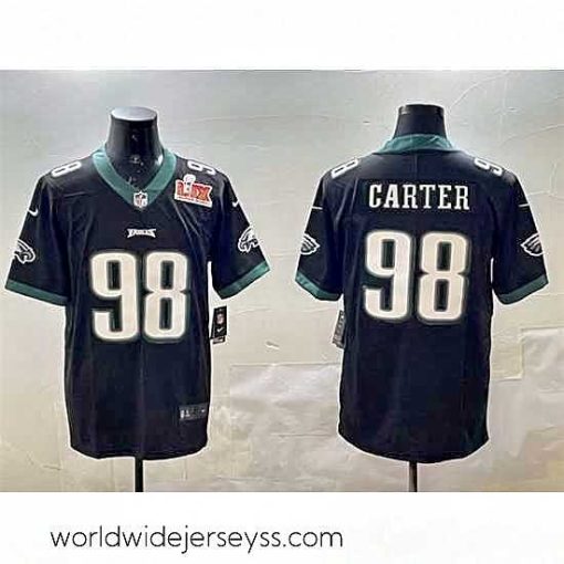 Exquisitely designed Philadelphia Eagles 98 Jalen Carter Black 2025 Super Bowl LIX Patch Vapor Untouchable Limited Stitched Football Jersey