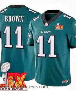 Marvelously styled Philadelphia Eagles A.J. Brown #11 Green 2024 2025 Super Bowl LIX F.U.S.E Stitched NFL Jersey