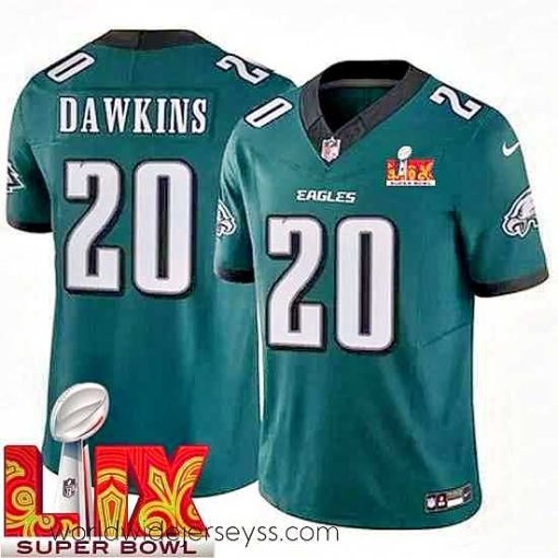 Marvelously styled Philadelphia Eagles Brian Dawkins #20 Green 2024 2025 Super Bowl LIX F.U.S.E Stitched NFL Jersey