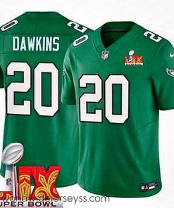 Superbly made Philadelphia Eagles Brian Dawkins #20 Kelly Green 2024 2025 Super Bowl LIX F.U.S.E Stitched NFL Jersey