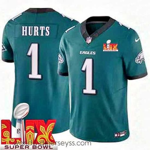 Exceptionally fashioned Philadelphia Eagles Jalen Hurts #1 Green 2024 2025 Super Bowl LIX F.U.S.E Stitched NFL Jersey