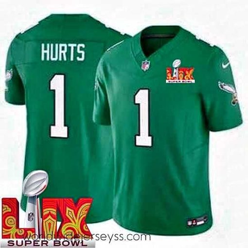 Marvelously styled Philadelphia Eagles Jalen Hurts #1 Kelly Green 2024 2025 Super Bowl LIX F.U.S.E Stitched NFL Jersey