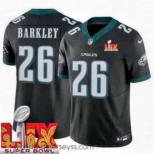 Marvelously styled Philadelphia Eagles Saquon Barkley #26 Black 2024 2025 Super Bowl LIX F.U.S.E Stitched NFL Jersey