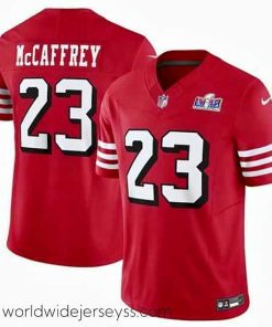 Superbly made San Francisco 49ers 23 Christian McCaffrey New Red 2023 F.U.S.E  Vapor Untouchable Limited Stitched Football 2024 Super Bowl LVIII Jersey