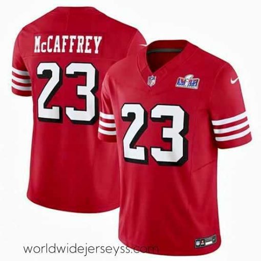 Superbly made San Francisco 49ers 23 Christian McCaffrey New Red 2023 F.U.S.E  Vapor Untouchable Limited Stitched Football 2024 Super Bowl LVIII Jersey