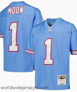 Marvelously styled Tennessee Titans 1 Warren Moon Light Blue Throwback Stitched Football Jersey
