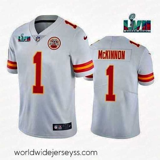 Marvelously styled Toddler Kansas City Chiefs 1 Jerick McKinnon White Super Bowl LVII Patch Vapor Untouchable Limited Stitched Jersey