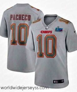 Superbly made Toddler Kansas City Chiefs 10 Isiah Pacheco Grey Super Bowl LVII Patch Atmosphere Fashion Stitched Game Jersey