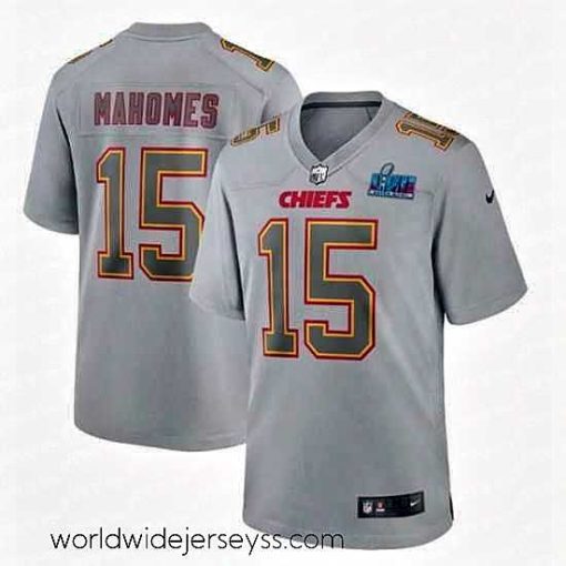 Exquisitely designed Toddler Kansas City Chiefs 15 Patrick Mahomes Grey Super Bowl LVII Patch Atmosphere Fashion Stitched Game Jersey