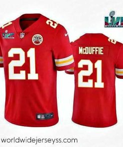 Exquisitely designed Toddler Kansas City Chiefs 21 Trent McDuffie Red Super Bowl LVII Patch Vapor Untouchable Limited Stitched Jersey